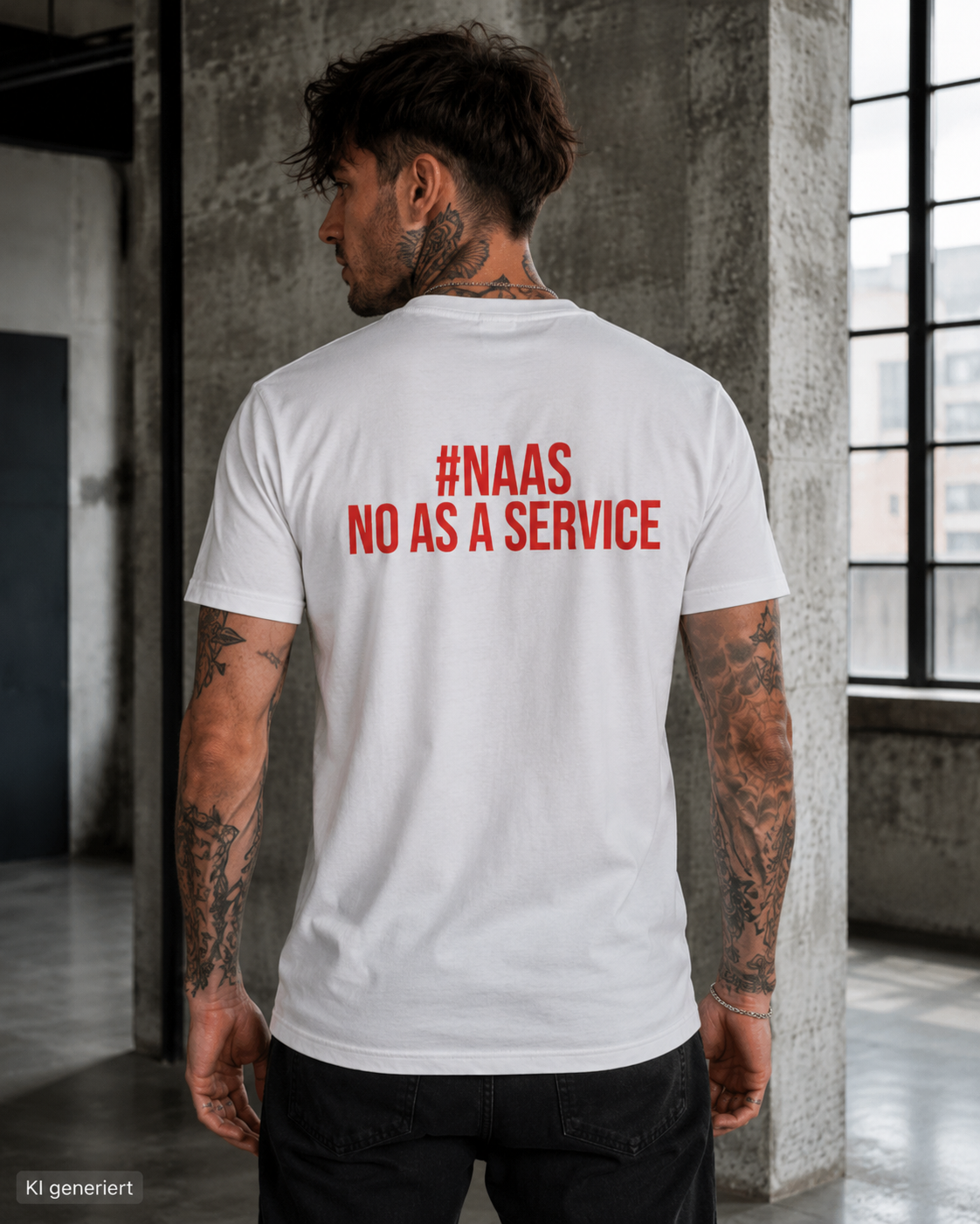 #NAAS – NO AS A SERVICE – Weißes Regular Fit T-Shirt Unisex mit rotem Backprint | Statement Shirt Streetwear S–5XL