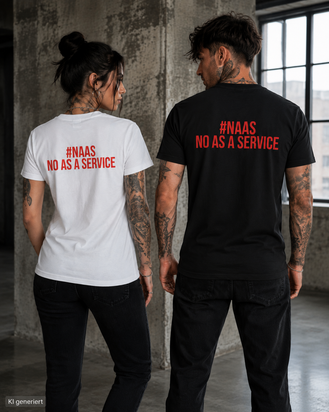 #NAAS – NO AS A SERVICE – Weißes Regular Fit T-Shirt Unisex mit rotem Backprint | Statement Shirt Streetwear S–5XL