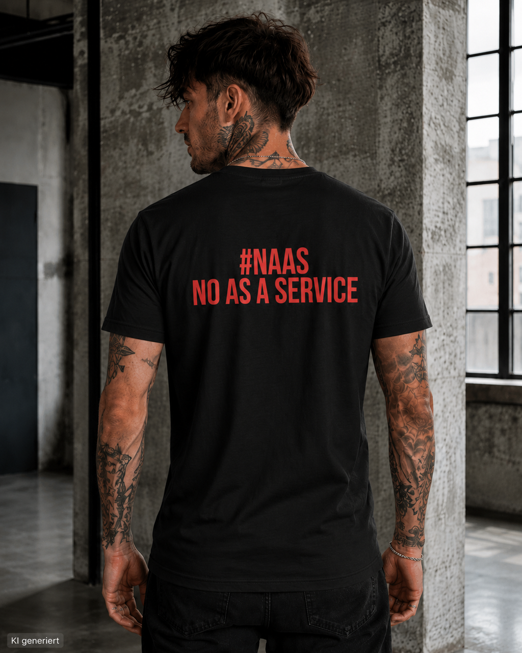 #NAAS – NO AS A SERVICE – Weißes Regular Fit T-Shirt Unisex mit rotem Backprint | Statement Shirt Streetwear S–5XL