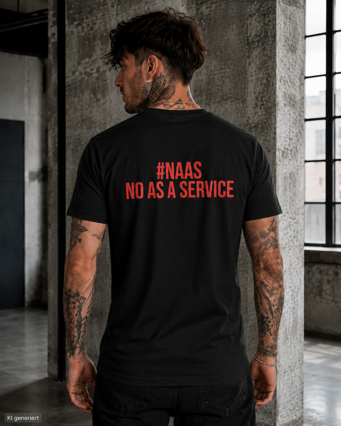 #NAAS – NO AS A SERVICE – Weißes Regular Fit T-Shirt Unisex mit rotem Backprint | Statement Shirt Streetwear S–5XL