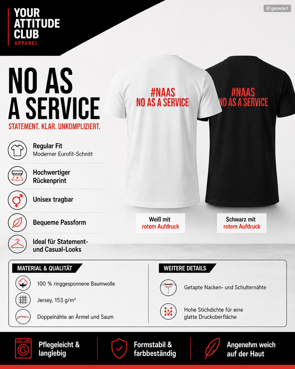 #NAAS – NO AS A SERVICE – Schwarzes Regular Fit T-Shirt Unisex mit rotem Backprint | Statement Shirt Streetwear S–5XL